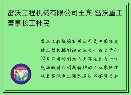 雷沃工程机械有限公司王宾 雷沃重工董事长王桂民