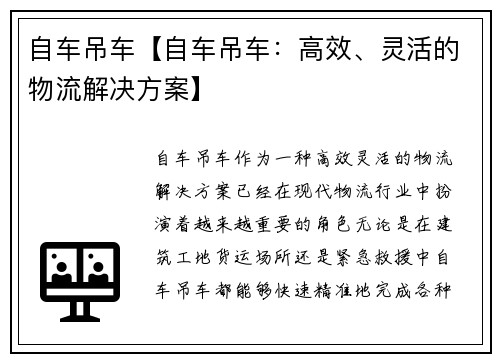 自车吊车【自车吊车：高效、灵活的物流解决方案】